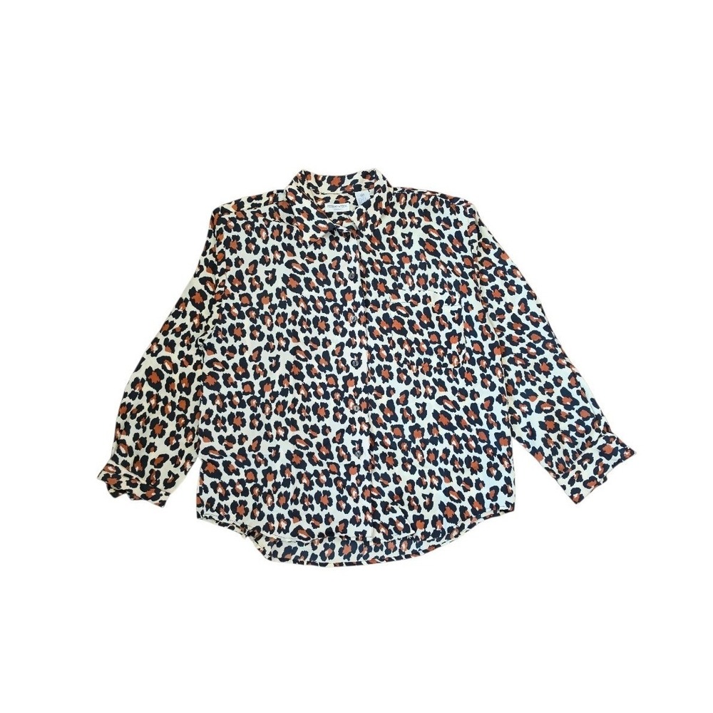Robert‎ Stock Leopard Animal Print Silk Boho Maximalist Button Shirt Blouse sz M